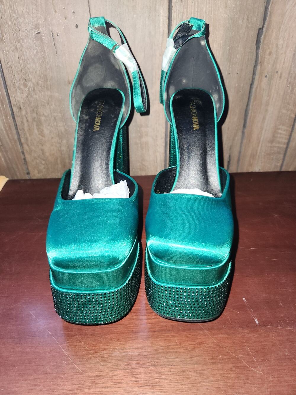 Fashion Nova Imana Platform Heels Size 11 Green Ankle Strap Sandals